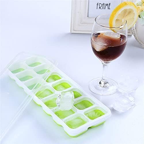 Set of 4 Stackable Silicone Ice Cube Trays with Removable Lids - Flexible, Spill-Resistant, Dishwasher Safe (Green)
