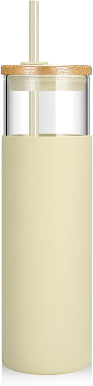 Tronco 28 oz Glass Tumbler with Lids and Straw, Reusable Iced Coffee Cup & Smoothie Cup with Bamboo Lid, Silicone Sleeve, Dishwasher Safe, BPA-Free Borosilicate Glass, 1 Pack