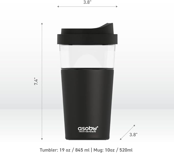 asobu Clear Insulation Vista Tritan Tumbler for Iced Coffee and Ice Tea with Removable Insulated Stainless Steel Sleeve, Familer Feel Open Spout, 20 Ounces (Black)