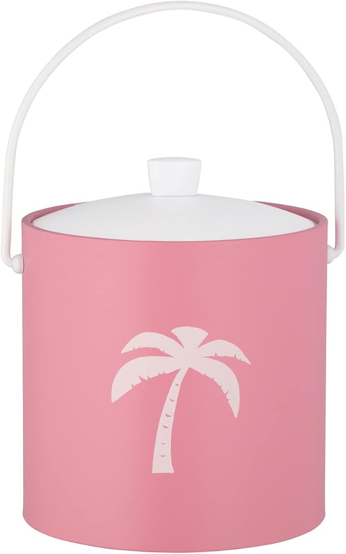 Kraftware Pastimes Collection 3qt Ice Bucket with Acrylic Cover and Bale Handle (Palm Tree, Pink)