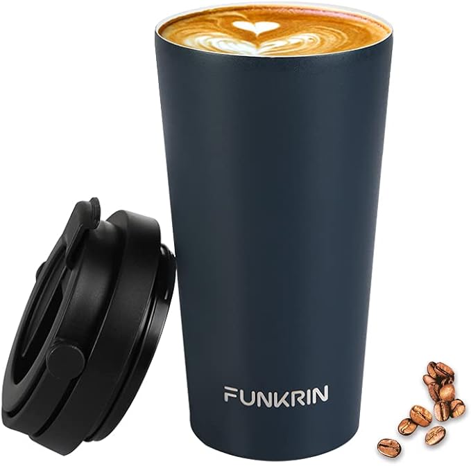 Funkrin Coffee Travel Mug with Flip Lid, 16oz Insulated Tumbler Cup with Ceramic Coating, Double Wall Vacuum Leak-Proof Tumbler for Office School Party Camping