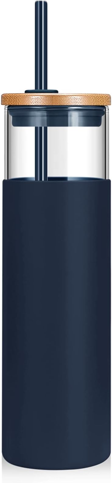 Tronco 28 oz Glass Tumbler with Lids and Straw, Reusable Iced Coffee Cup & Smoothie Cup with Bamboo Lid, Silicone Sleeve, Dishwasher Safe, BPA-Free Borosilicate Glass, 1 Pack