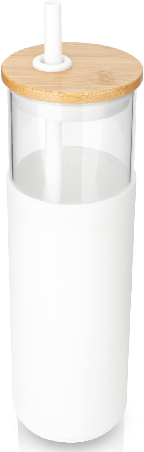 Tronco 32 oz Glass Tumbler with Lids and Straw, Reusable Iced Coffee Cup & Smoothie Cup with Bamboo Lid, Silicone Sleeve, Dishwasher Safe, BPA-Free Borosilicate Glass, 1 Pack