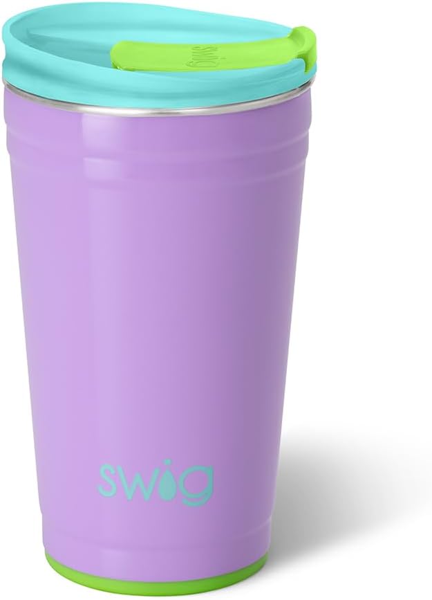 Swig Life 24oz Party Cup, Stackable Insulated Travel Coffee Tumbler with EZ Slider Lid, Cup Holder Friendly, Stainless Steel 24 oz Tumbler, Reusable Coffee Mug (Ultra Violet)