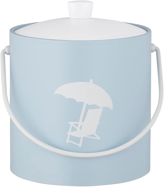 Kraftware Pastimes Collection 3qt Ice Bucket with Acrylic Cover and Bale Handle (Beach Chair, Light Blue)