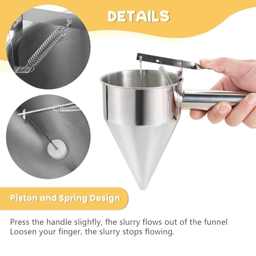 MYFULLY Pancake Batter Dispenser Funnels with Stand | Stainless Steel Funnel Cake Dispenser with Stand Great for Cupcakes, Takoyaki or Any Baked Goods (1200 ML/40 OZ/5 Cups)