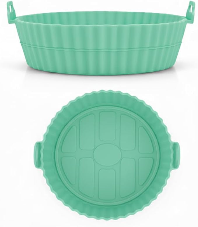 Silicone Air Fryer Liner, 7.9 Inch Round Reusable Basket with Handles, Nonstick & Dishwasher Safe (1 or 2 Pack) (mint green, 1)