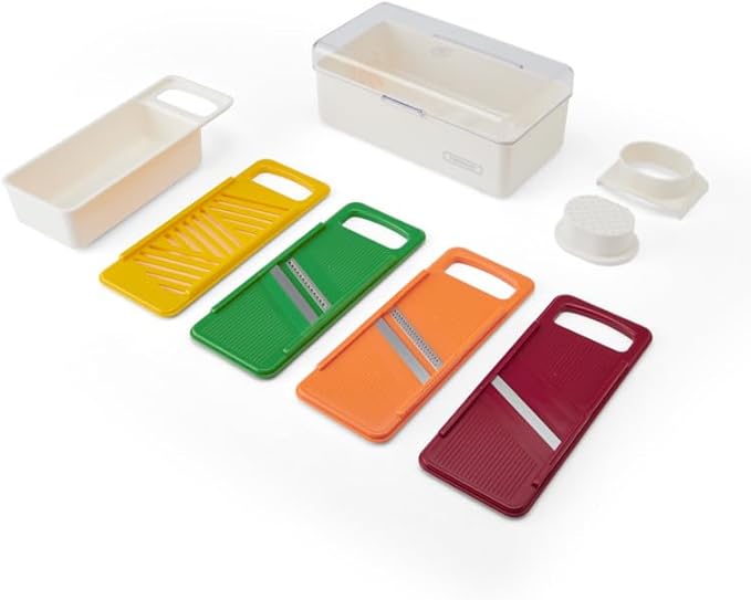 Farberware Mandoline Vegetable Slicer with 4 Blades and Container, BPA‑Free, Dishwasher Safe, Multicolored