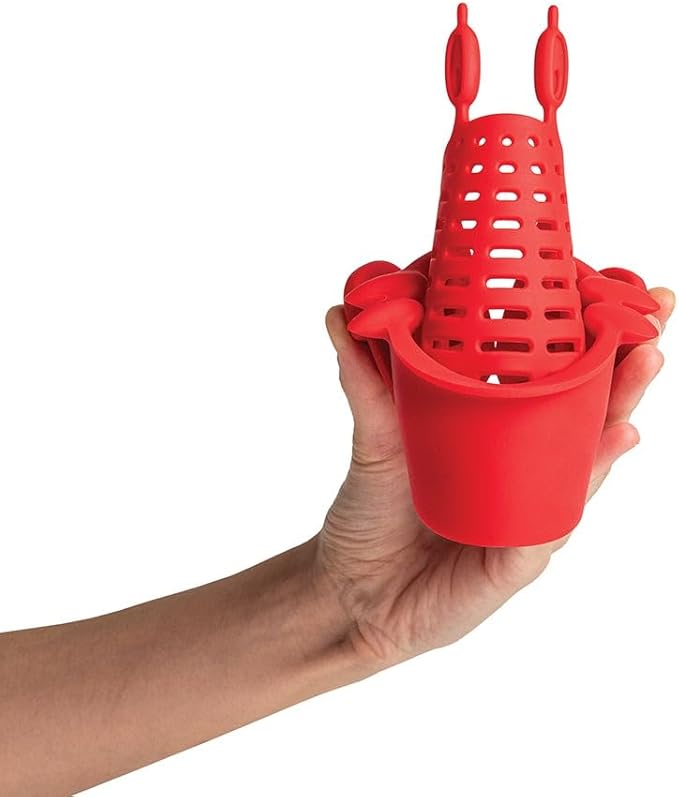 NEW Crabby Clip-On Strainer by OTOTO - Silicone and Stainless Steel Pasta Strainer, Funny Gifts, Cute Kitchen Accessories, Red Crab, Cool Kitchen Gadgets