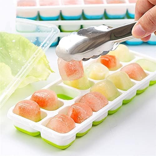 Set of 4 Stackable Silicone Ice Cube Trays with Removable Lids - Flexible, Spill-Resistant, Dishwasher Safe (Green)