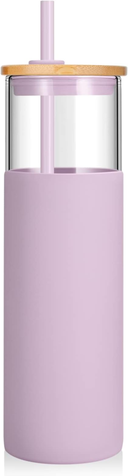 Tronco 32 oz Glass Tumbler with Lids and Straw, Reusable Iced Coffee Cup & Smoothie Cup with Bamboo Lid, Silicone Sleeve, Dishwasher Safe, BPA-Free Borosilicate Glass, 1 Pack