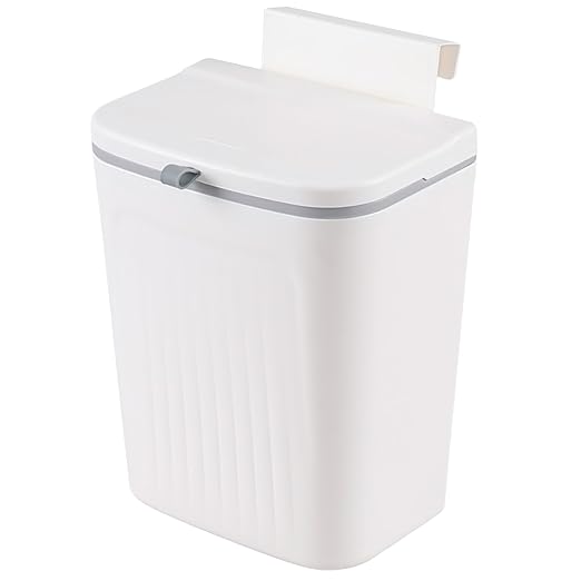 Xyskin 3.2 Gallon/12 L Kitchen Hanging Garbage Can with Lid, Wall Mounted Counter Waste Bin, White