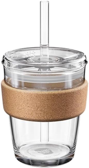 KeepCup Cold Cup - Brew Cork Tempered Glass Ice Coffee Tumbler with Recovered Cork Band, Lid and Straw - 12oz (340ml)