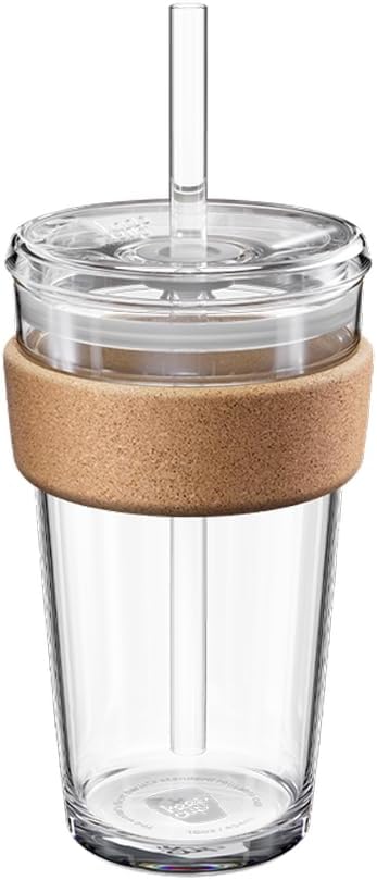 KeepCup Cold Cup - Brew Cork Tempered Glass Ice Coffee Tumbler with Recovered Cork Band, Lid and Straw - 16oz (454ml)