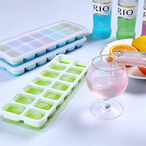 Set of 4 Stackable Silicone Ice Cube Trays with Removable Lids - Flexible, Spill-Resistant, Dishwasher Safe (Green)