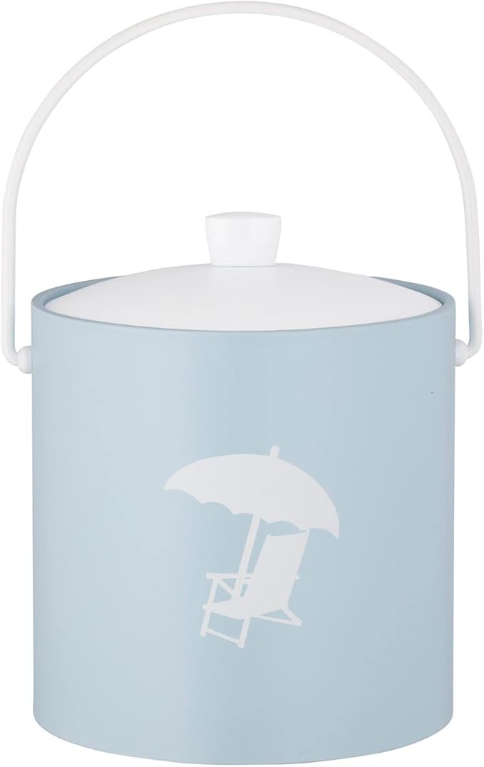 Kraftware Pastimes Collection 3qt Ice Bucket with Acrylic Cover and Bale Handle (Beach Chair, Light Blue)