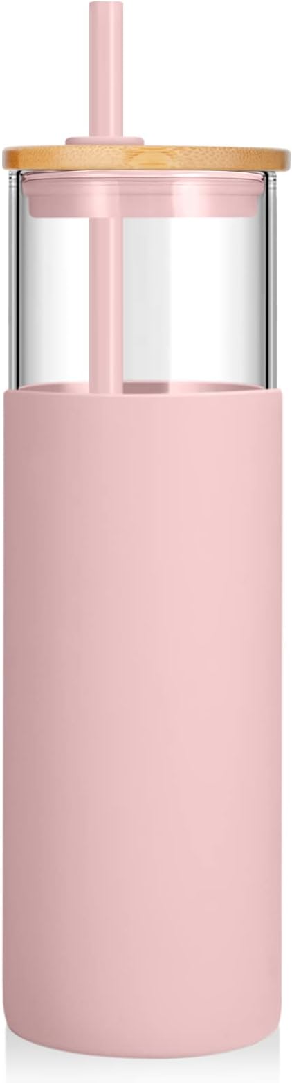 Tronco 32 oz Glass Tumbler with Lids and Straw, Reusable Iced Coffee Cup & Smoothie Cup with Bamboo Lid, Silicone Sleeve, Dishwasher Safe, BPA-Free Borosilicate Glass, 1 Pack