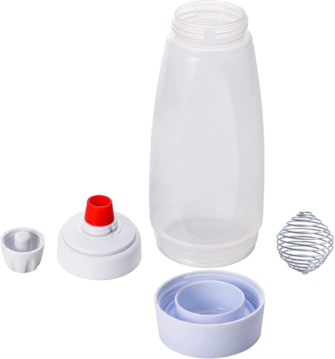 Pancake Batter Dispenser – 2-in-1 Pancake Dispenser Mixer Bottle with Stainless Steel wire whisk Ball – Pancake Maker, also used for nutritional supplements.