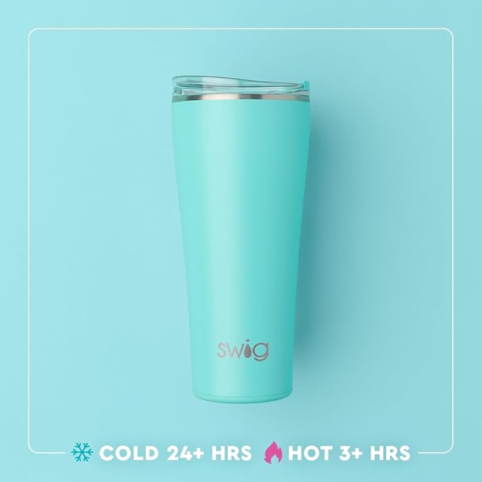 Swig Life 32oz Insulated Tumbler, Travel Coffee Tumbler with Lid, Cup Holder Friendly Travel Coffee Mug, Stainless Steel, 32 oz, Reusable Insulated Mug with Lid (Book Club)