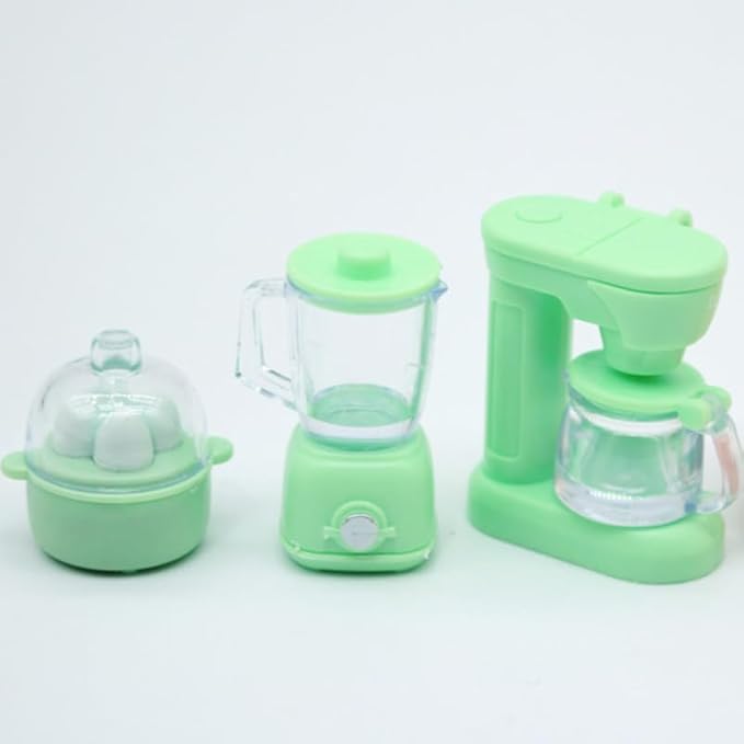 Vicasky Mini Kitchen Dollhouse Accessories Set: 1:12 Scale Oven Coffee Maker Blender Juicer Cheese Cake & Egg Cooker for Dollhouse Kitchen Decor Pretend Play for Kid Toddler Microwave Breakfast