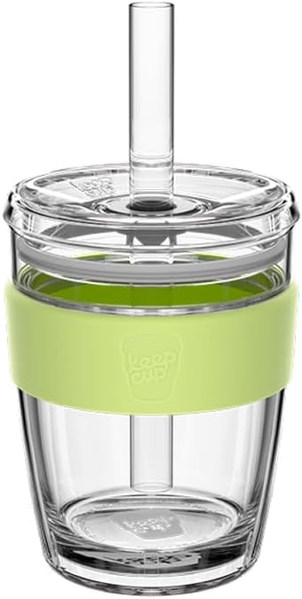 KeepCup Cold Cup - Longplay Double wall Glass Ice Coffee Tumbler with Lid and Straw - 12oz (340ml) - Chartreuse Green