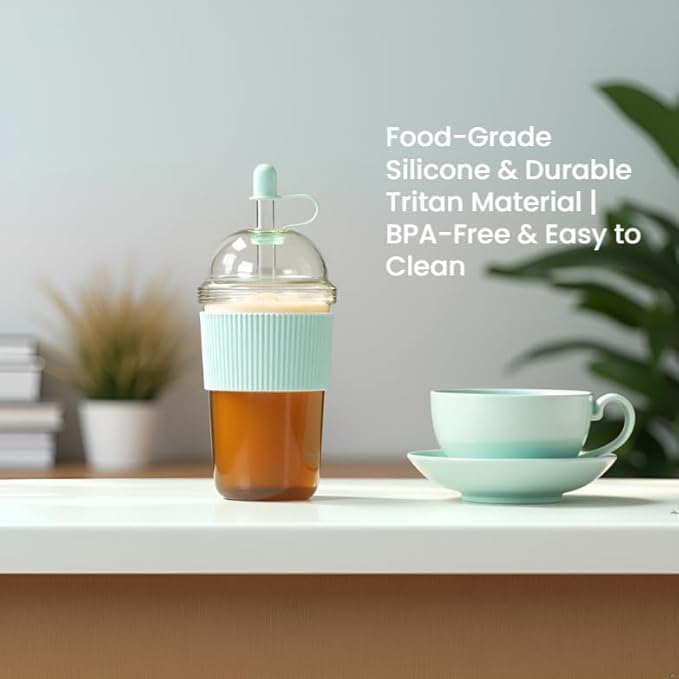Reusable Ices Coffee Cups with Lids and Straws 17oz, Boba Cup with Straw,Tumbler with Silicone Sleeve for Cold Drinks, Iced Coffee, Bubble Tea ，light Blue