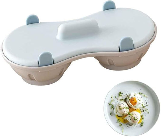 Egg Poacher Microwave Egg Cooker, 2 Cavity Edible Silicone Double Drain Poached Egg Cups, Microwave Egg Poacher Kitchen Cooking Gadgets