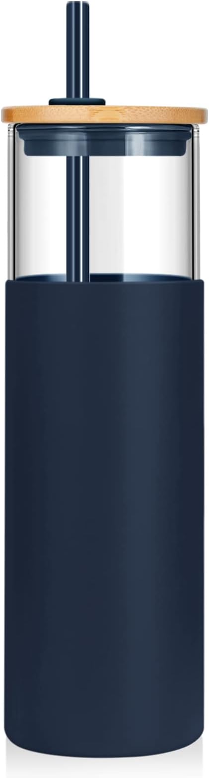 Tronco 32 oz Glass Tumbler with Lids and Straw, Reusable Iced Coffee Cup & Smoothie Cup with Bamboo Lid, Silicone Sleeve, Dishwasher Safe, BPA-Free Borosilicate Glass, 1 Pack