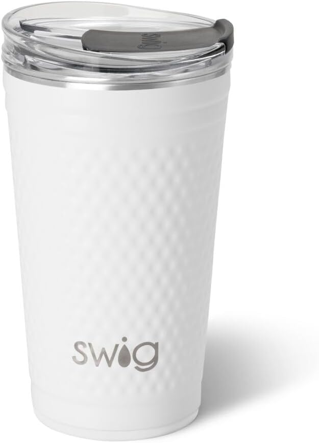Swig Life 24oz Party Cup, Stackable Insulated Travel Coffee Tumbler with EZ Slider Lid, Cup Holder Friendly, Stainless Steel 24 oz Tumbler, Reusable Coffee Mug (Golf Ball)