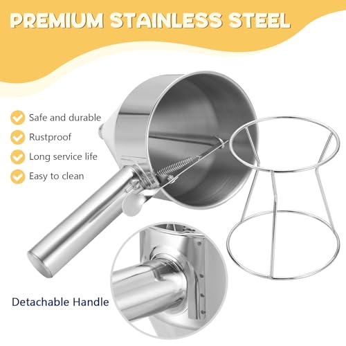 MYFULLY Pancake Batter Dispenser Funnels with Stand | Stainless Steel Funnel Cake Dispenser with Stand Great for Cupcakes, Takoyaki or Any Baked Goods (1200 ML/40 OZ/5 Cups)