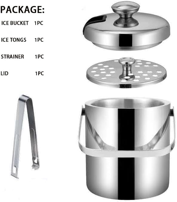 Ice Bucket with Lid for Parties - 3L Ice Bucket Double Wall Ice Bucket for Cocktail Bar Parties KTV,Stianless Steel Ice Bucket with Lid to Keep Ice Frozen Longer to Cool Chilling Wine Champagne