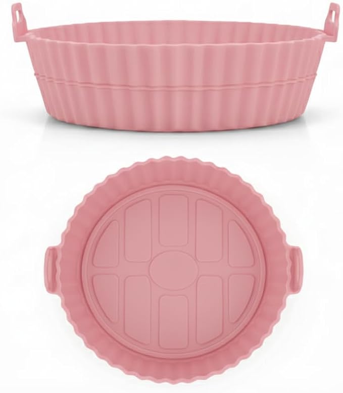 Silicone Air Fryer Liner, 7.9 Inch Round Reusable Basket with Handles, Nonstick & Dishwasher Safe (1 or 2 Pack) (pink, 1)