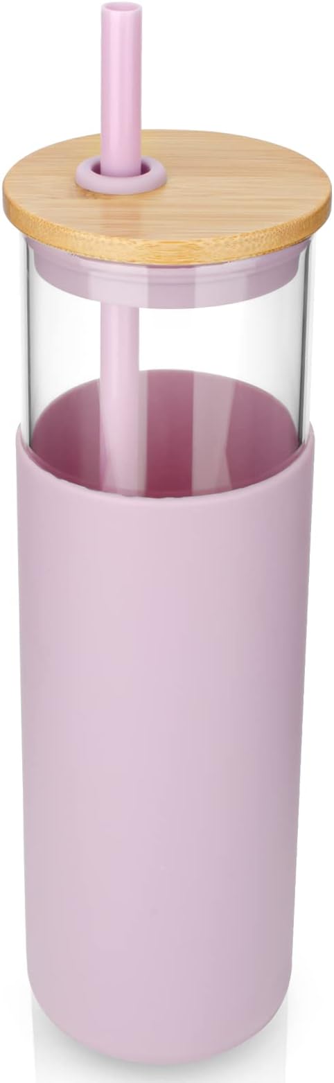 Tronco 32 oz Glass Tumbler with Lids and Straw, Reusable Iced Coffee Cup & Smoothie Cup with Bamboo Lid, Silicone Sleeve, Dishwasher Safe, BPA-Free Borosilicate Glass, 1 Pack