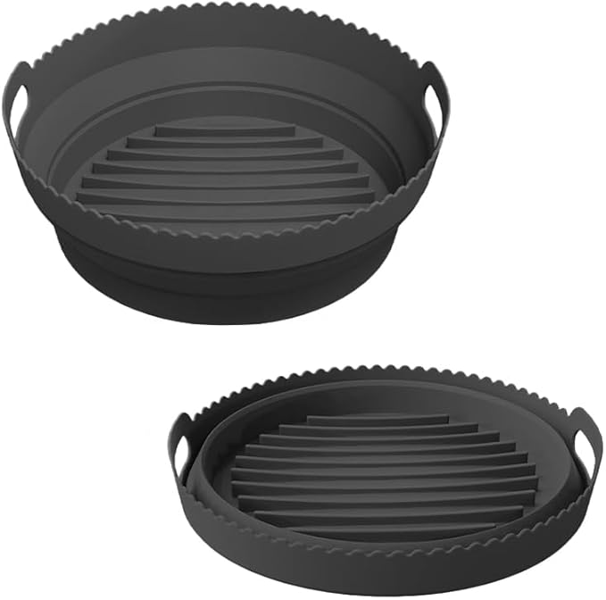 Silicone Air Fryer Liner 8.6" Round for 5–8 QT, No Divider, Reusable Non-Stick Collapsible Pot Liner, Dishwasher Safe, Heat-Resistant 446°F, BLACK, 1 Pack