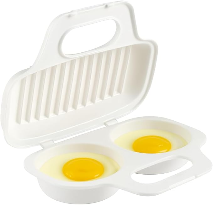 Microwave Egg Poacher BPA-Free by Dependable Industries Inc. Essentials – Quick & Easy 2-Cavity Egg Cooker for Perfect Poached Eggs in Minutes – Dishwasher & Microwave Safe