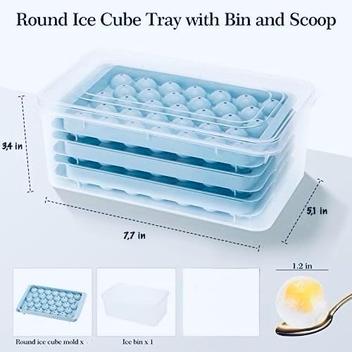 Ice Ball Maker Set 2 Pack with Storage Container, 64 Mini Ice Sphere Molds, Stackable BPA-Free Plastic Trays with Lid for Cocktails, Whiskey, Drinks & Iced Coffee