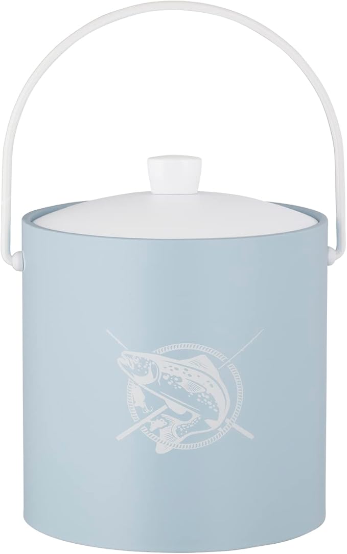 Kraftware Pastimes Collection 3qt Ice Bucket with Acrylic Cover and Bale Handle (Fishing, Light Blue)