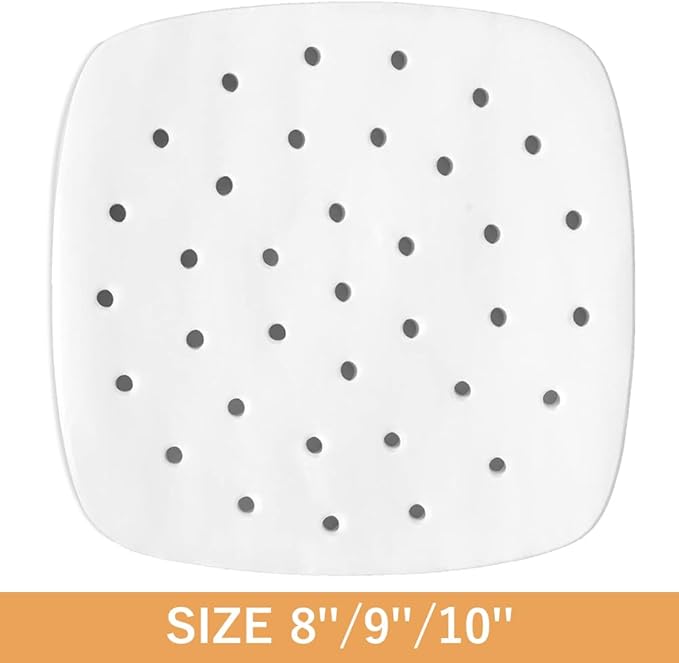 Numola 100 Pcs Air Fryer Liners Disposable Parchment Paper, 9 Inch Perforated Airfryer Sheets for Baking, Square Non-Stick Steamer Liner for Oven, Microwave, Steaming Basket