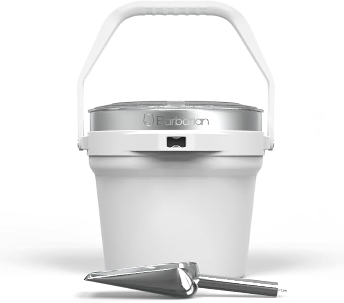 Barbarian Beverage Bucket, Double-Wall Vacuum Insulated Ice Bucket with Lid, Extra Large 7 Litre Capacity with Ice Scoop and Built-In Bottle Opener, White