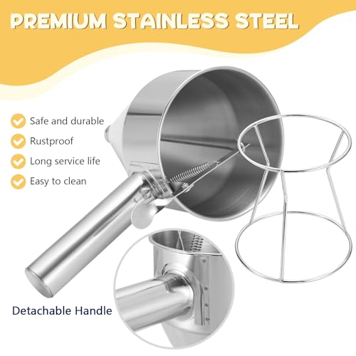 MYFULLY Pancake Batter Dispenser Funnels with Stand | Stainless Steel Funnel Cake Dispenser with Stand Great for Cupcakes, Takoyaki or Any Baked Goods (1200 ML/40 OZ/5 Cups,with 4Pcs Nozzles)