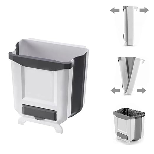 Trash Can, Foldable Waste Bin for Kitchen, Collapsible Hang Small Plastic Garbage Can 2.4 Gallon for Cabinet/Car/Bedroom/Bathroom/Kitchen/Office (White, 1PC)