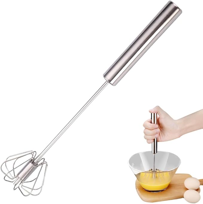 2025 New Stainless Steel Semi-Automatic Whisk, Egg Whisk Hand Push Rotary Whisk Blender, Hand Push Mixer Stirrer Kitchen Tool for Blending, Whisking, Beating, Stirring (12in)