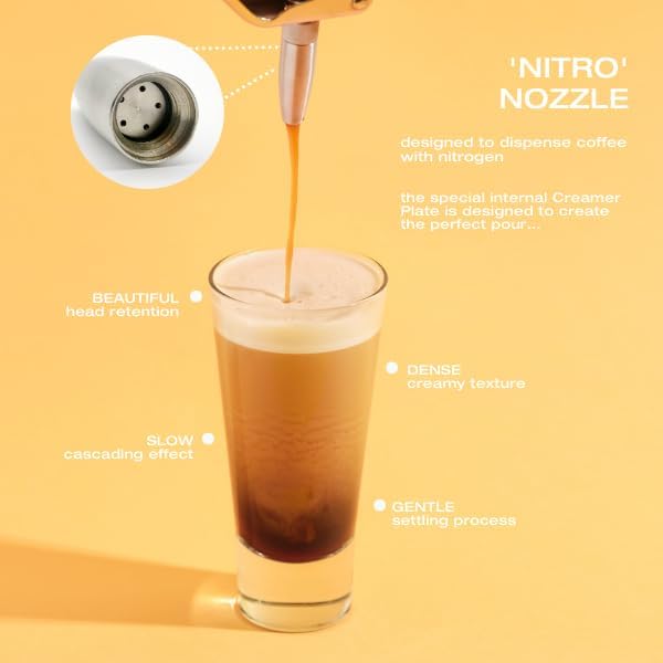 Premium 1L Nitro Coffee Maker, Aluminum Nitro Cold Brew Coffee Maker with Nitro Diffuser Nozzle & Cold Brew Pitcher for Making Nitro Cold Brew, 1 Quart/1L, Includes (10) N2 Cartridges