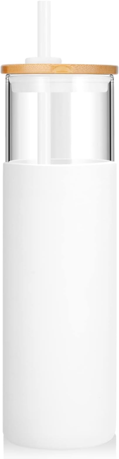 Tronco 32 oz Glass Tumbler with Lids and Straw, Reusable Iced Coffee Cup & Smoothie Cup with Bamboo Lid, Silicone Sleeve, Dishwasher Safe, BPA-Free Borosilicate Glass, 1 Pack