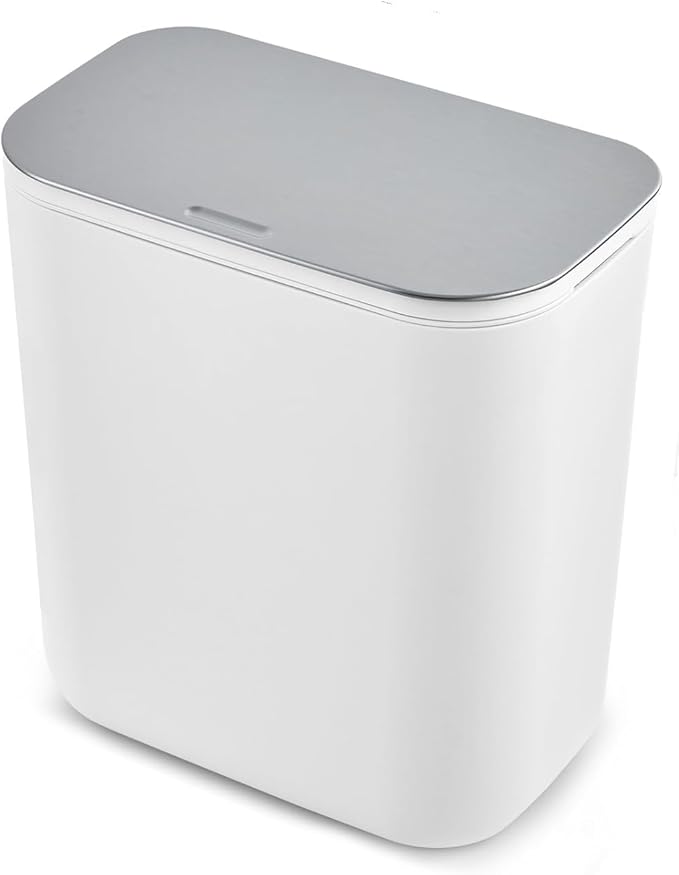 PrecisionAuto 2.4 Gallon/9L Hanging Trash Can with Stainless Steel Lid, Mountable Under Sink Compost Bin for Kitchen Cabinet Door, Food Waste Bin for RV, Bathroom, Office - White