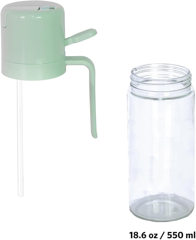 Glad 2 in 1 Oil Dispenser, 18.6oz/550ml - Olive Oil Sprayer for Cooking, Pouring Salad Dressing, and Grilling - Kitchen Gadget with Refillable Glass Bottle, Handle, and Mist or Pour Options - Green