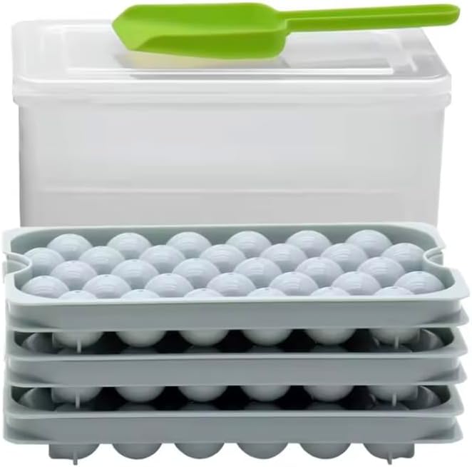 Ice Cube Tray with Lid, Bin, and Shovel, Reusable 3 Pack Sphere Mold For Cocktails, Coffee, Ice Cream