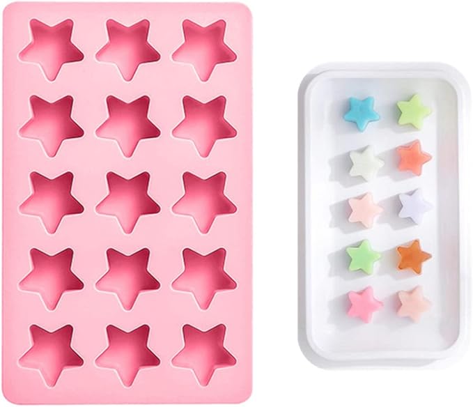 Cute Ice Cube Trays Silicone Chocolate Mold Wax Melt Molds Easy Release Ice Trays Non-Stick Chocolate Soap Pudding Jello Ice Cube Tray (Star)