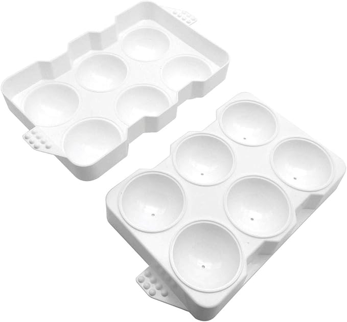 Ice Tray, large 6 x 2 inch ball spheres shapes Giant spherical bar, whiskey, cocktails, scotch, sphere cubes Best BPA free round cube balls molds trays (6 Cube)