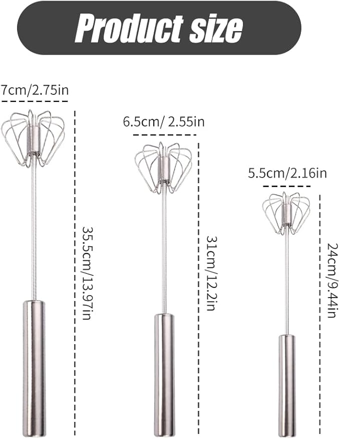 2025 Upgrade Stainless Steel Egg Whisk, Semi-Automatic Hand Push Mixer Stirrer Whisk Blender, Stainless Steel Whisks Blender for Blending, Beating & Stirring (14inch)